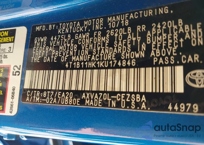 4T1B11HK1KU174846: 39233271