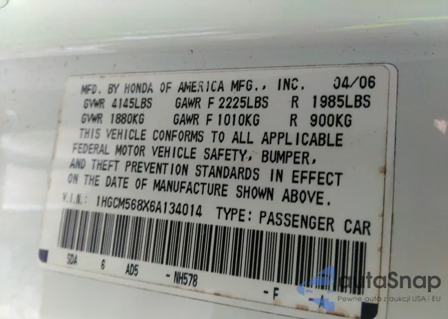 1HGCM568X6A134014: 39236558