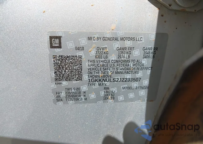 1GKKNULS2JZ233507: 39241365