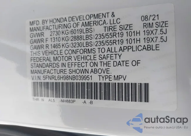 5FNRL6H98NB039951: 39264559