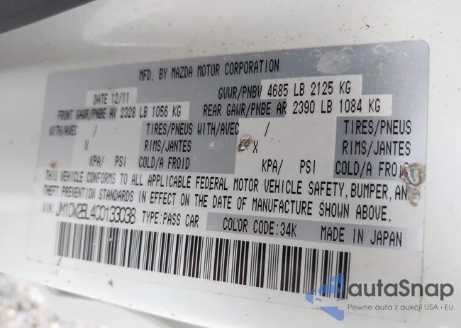 JM1CW2BL4C0133038: 39273923