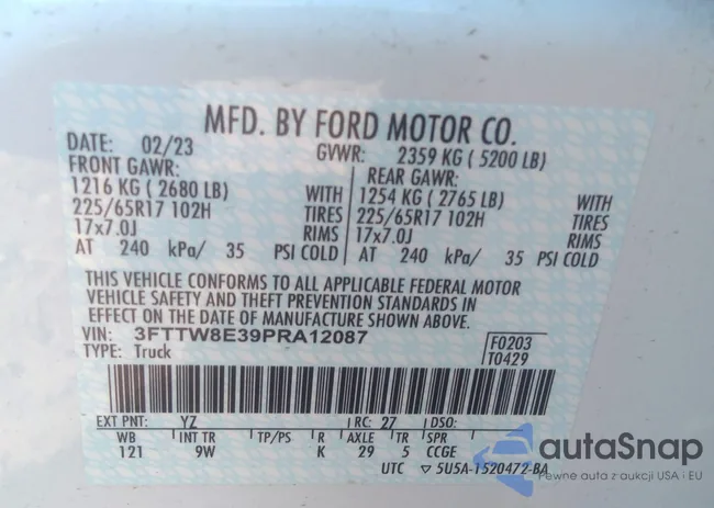 3FTTW8E39PRA12087: 39279222