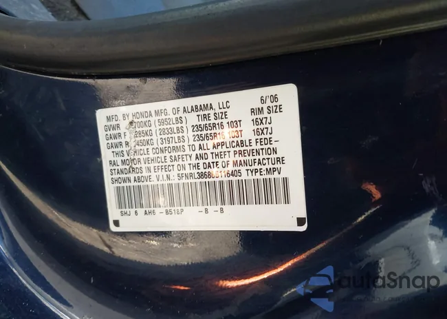 5FNRL38686B116405: 39296073