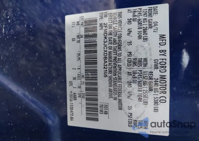 2FMDK3JCXDBA32105: 39296342