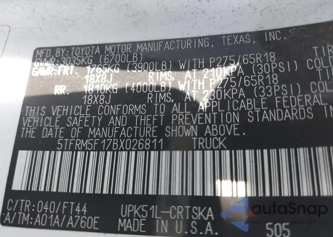 5TFRM5F17BX026811: 39303997