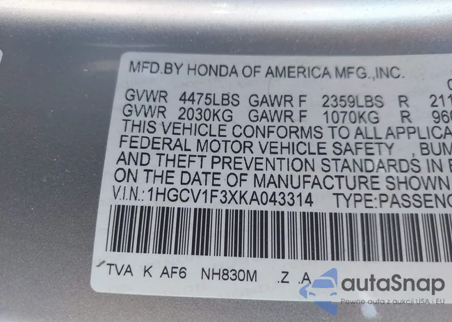 1HGCV1F3XKA043314: 39309557