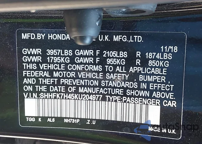 SHHFK7H45KU204977: 39330807