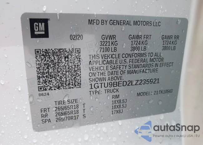 1GTU9BED2LZ235921: 39331142