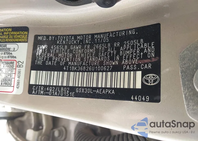 4T1BK36B26U100627: 39363366