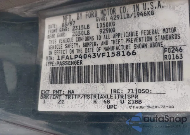 1FALP4043VF158166: 39369761