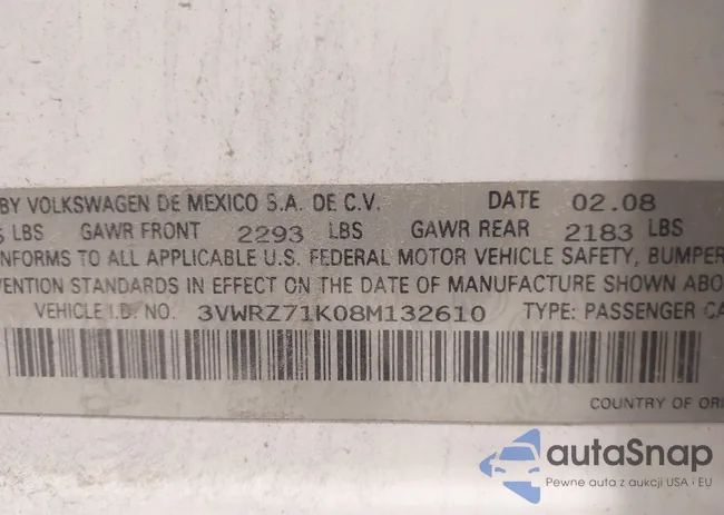 3VWRZ71K08M132610: 39370909