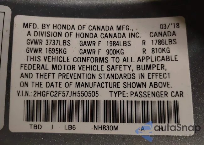 2HGFC2F57JH550505: 39415170