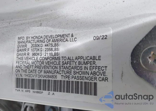 1HGCV1F3XNA084806: 39419819