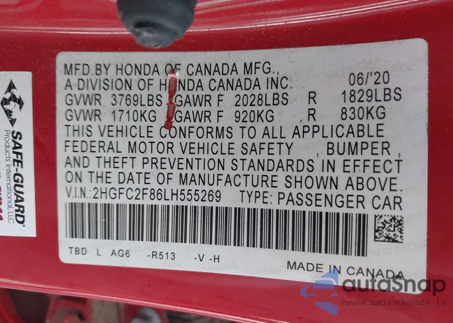 2HGFC2F86LH555269: 39429465