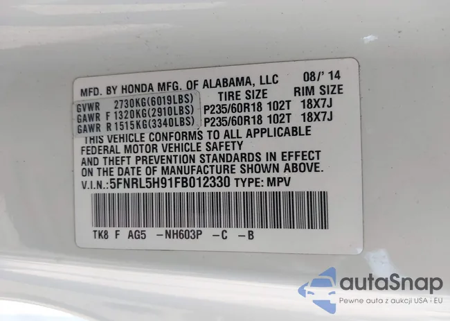 5FNRL5H91FB012330: 39431577