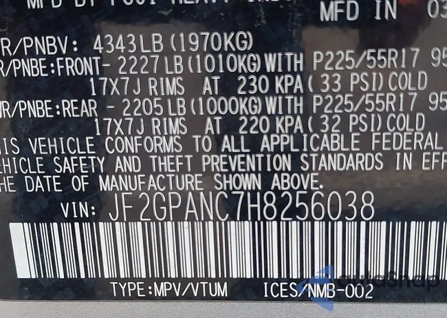 JF2GPANC7H8256038: 39434334