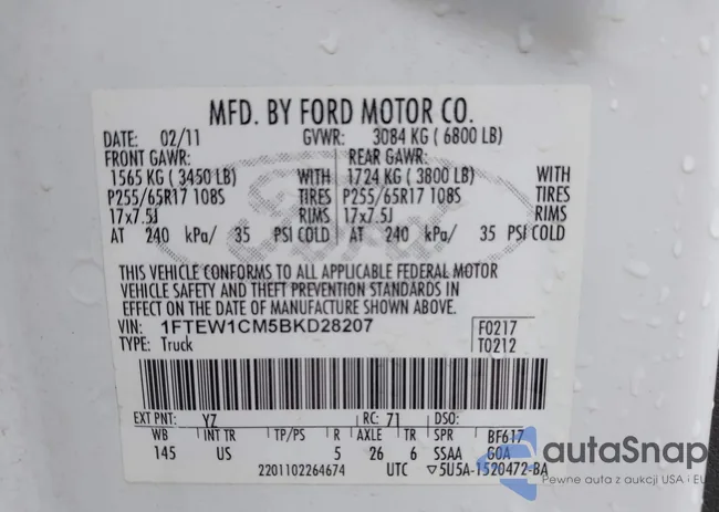 1FTEW1CM5BKD28207: 39443012