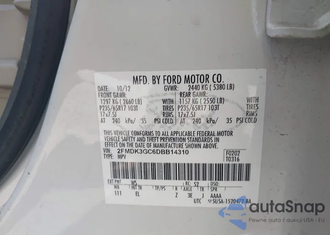 2FMDK3GC6DBB14310: 39500725