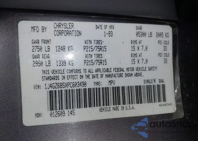 1J4GZ68SXPC603490: 39501620