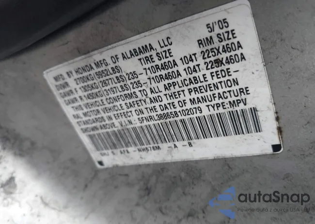 5FNRL38865B102079: 39502364