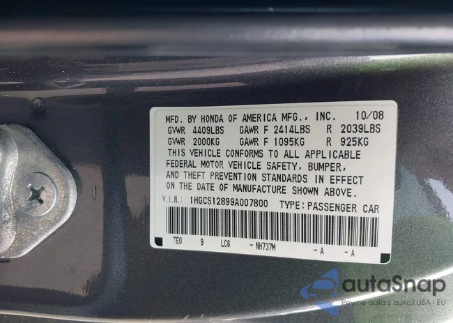 1HGCS12899A007800: 39507693