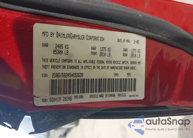 2D8GV58205H652639: 39511045