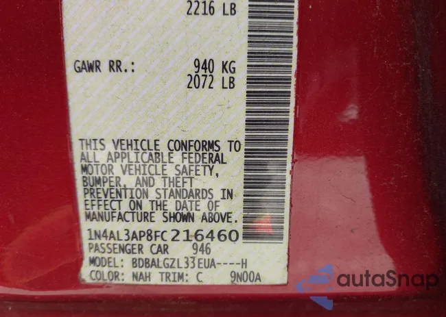 1N4AL3AP8FC216460: 38531549