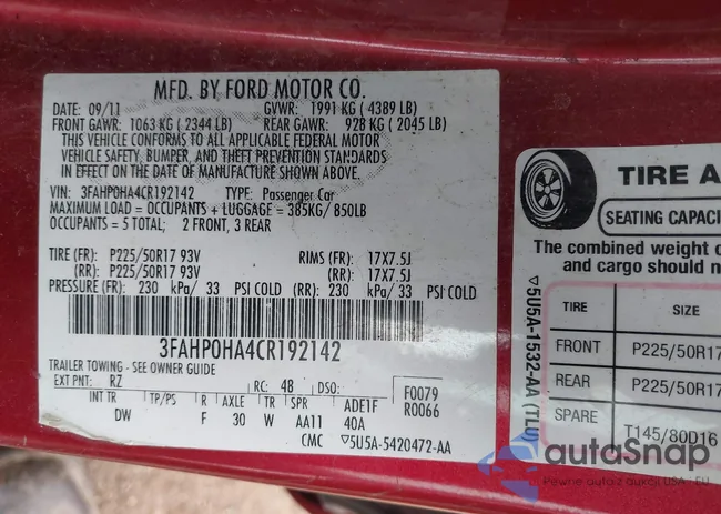 3FAHP0HA4CR192142: 38540307