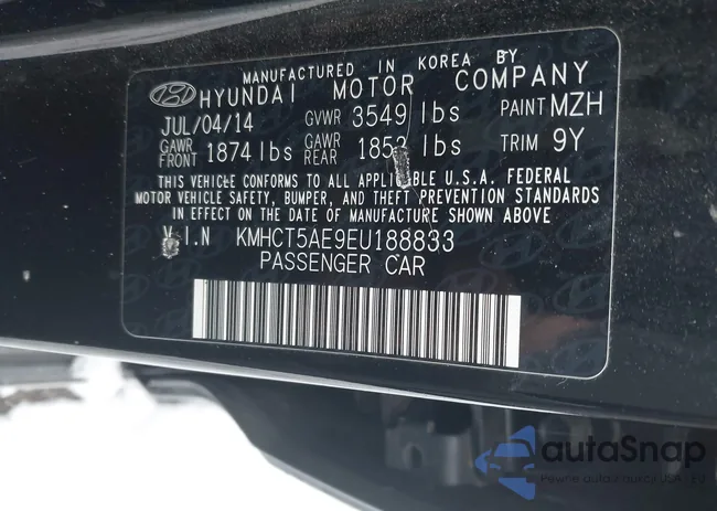 KMHCT5AE9EU188833: 38540589