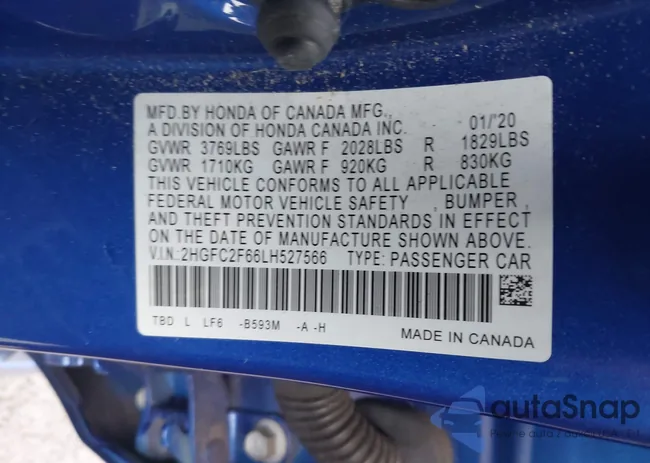 2HGFC2F66LH527566: 38622357