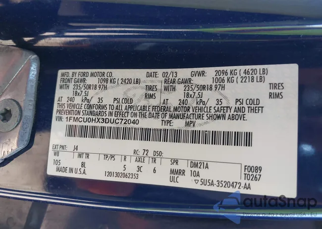 1FMCU0HX3DUC72040: 38625476