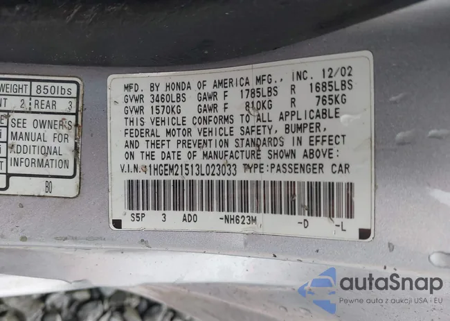 1HGEM21513L023033: 38657281