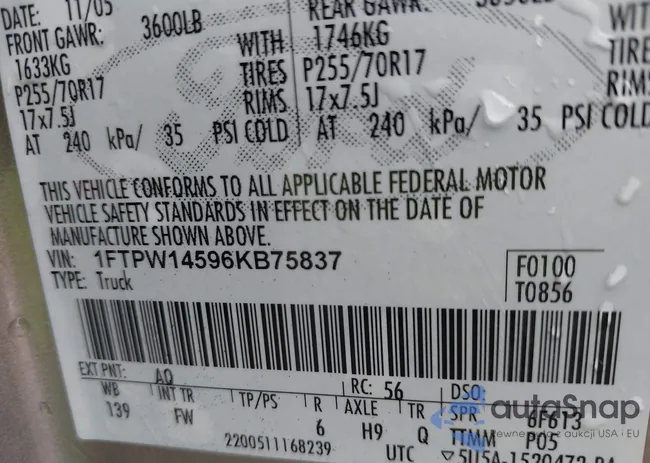 1FTPW14596KB75837: 38660268