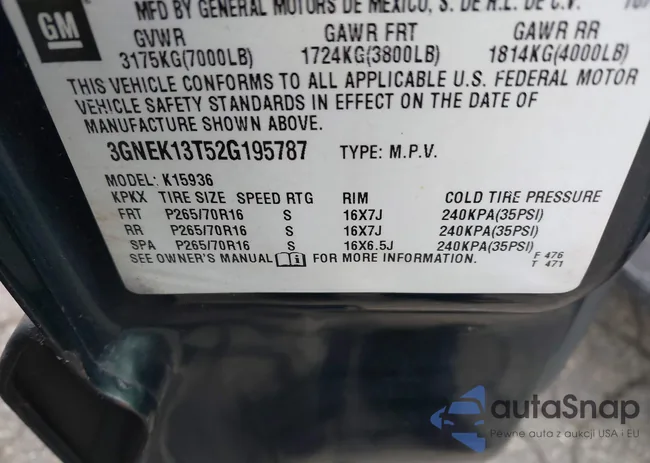 3GNEK13T52G195787: 38662087