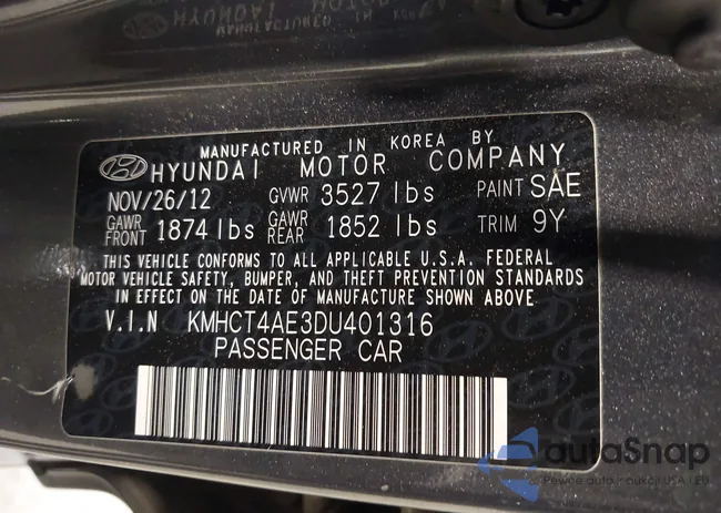 KMHCT4AE3DU401316: 38691331