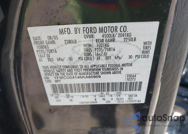 1FMCU04146KA60909: 38698538