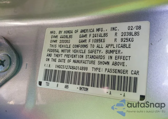 1HGCS12748A014899: 38700057