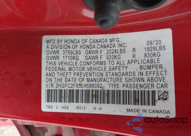 2HGFC2F85LH586092: 38700962