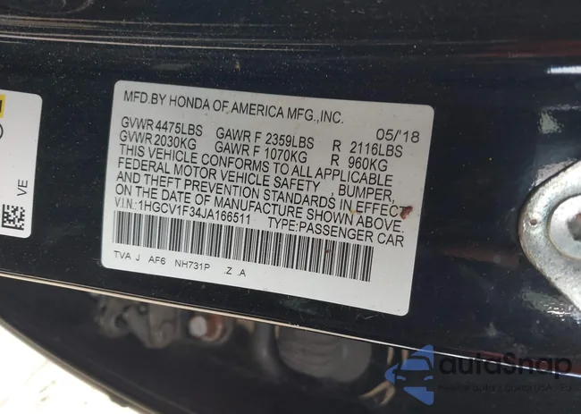 1HGCV1F34JA166511: 38712939