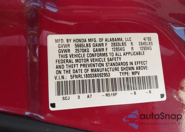 5FNRL18003B092953: 38716679