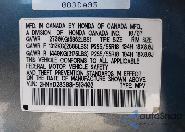 2HNYD28308H510402: 38721236