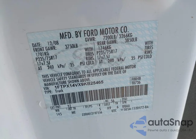 1FTPX14VX9KB25465: 38745210