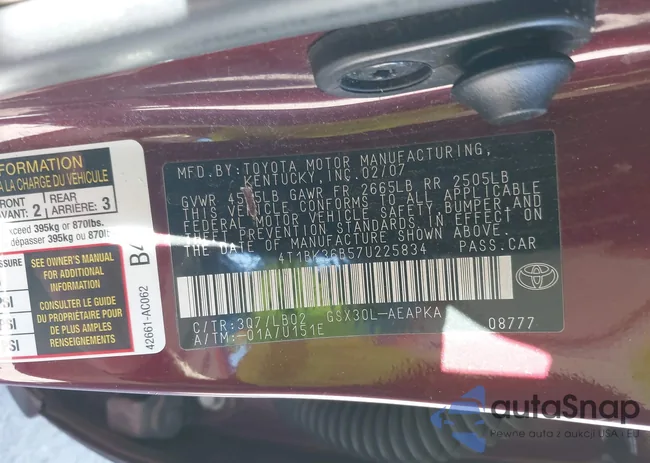 4T1BK36B57U225834: 38750850