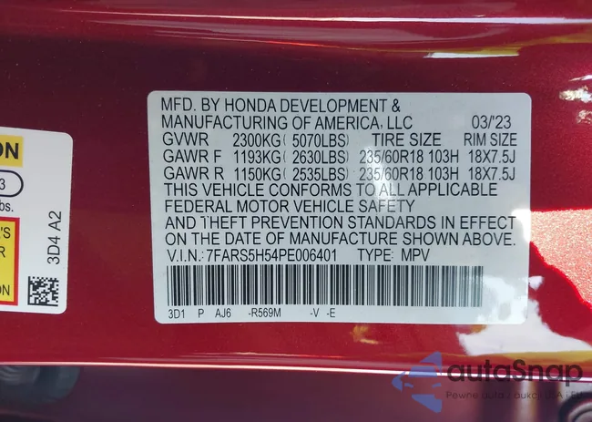 7FARS5H54PE006401: 38807950