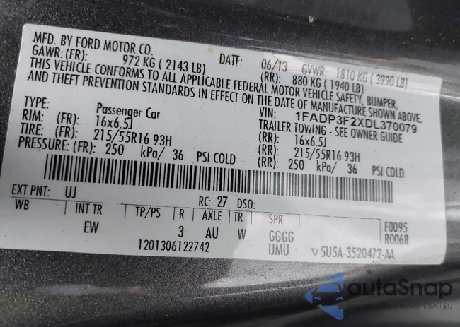 1FADP3F2XDL370079: 38884568