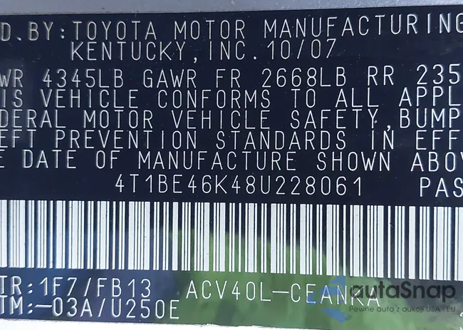 4T1BE46K48U228061: 38884965