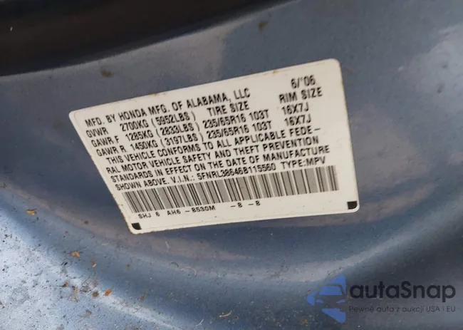 5FNRL38646B115560: 38900524