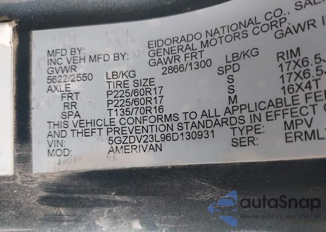 5GZDV23L96D130931: 38907446