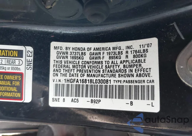 1HGFA16818L030081: 38907656