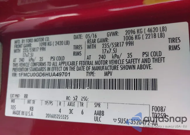 1FMCU0GD6HUA49701: 38913964